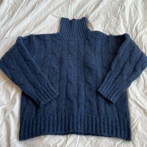 Fisherman Out of Ireland‎ Mens Navy Wool Cable Knit Turtleneck Sweater Size M